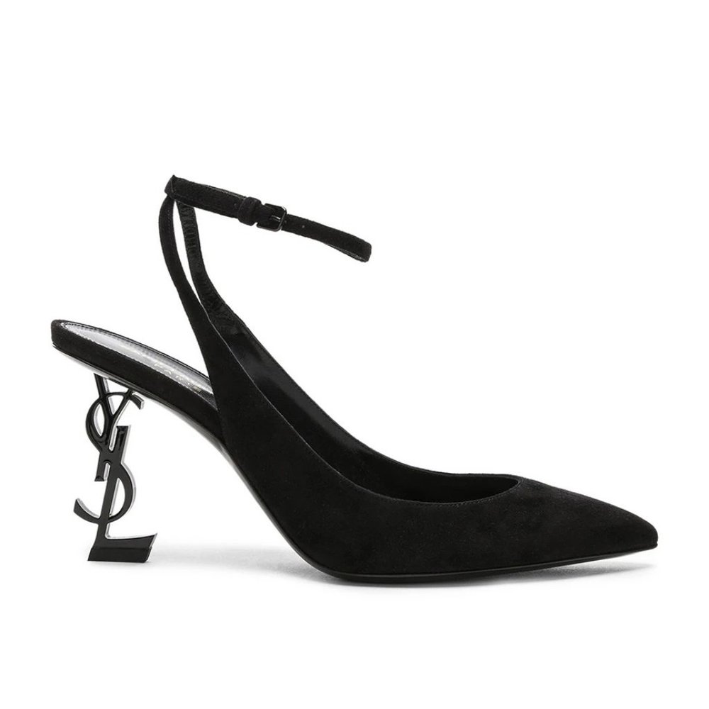 SAINT LAURENT Suede Opyum Monogramme Ankle Strap Pumps 85mm USED SZ 37.5 - Picture 13 of 16